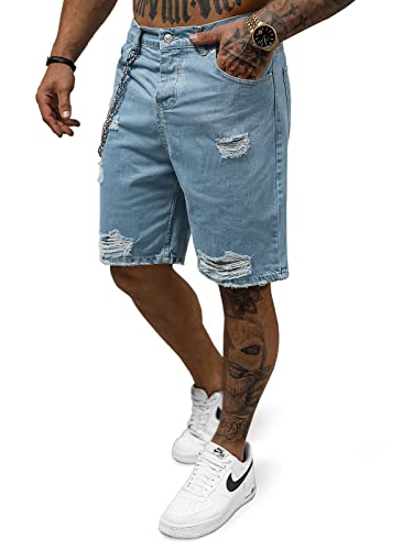 OZONEE Herren Jeans Shorts Bermuda Hose Kurz Herrenjeans Jeanshose Stretch Regular Fit Bermudashorts Freizeitshorts Freizeithose Kneelang Straight Sportjeans 777/9133S HELLBLAU 32 von OZONEE