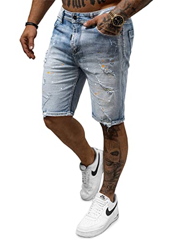 OZONEE Herren Jeans Shorts Bermuda Hose Kurz Herrenjeans Jeanshose Stretch Regular Fit Bermudashorts Freizeitshorts Freizeithose Kneelang Straight Sportjeans 777/9401S HELLBLAU 29 von OZONEE