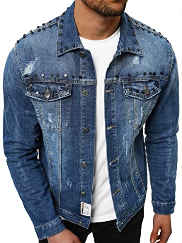 OZONEE Herren Jeansjacke Jacke Jeans Übergangsjacke Sommerjacke Frühlingsjacke Herbstjacke Vintage Herrenjacke Herbst Übergangs Denim Bikerjacke Jacket Übergangs 777/1040K BLAU S von OZONEE