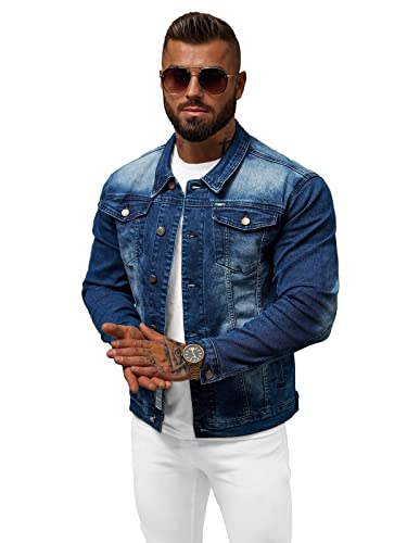 OZONEE Herren Jeansjacke Jacke Jeans Übergangsjacke Sommerjacke Frühlingsjacke Herbstjacke Vintage Herrenjacke Herbst Übergangs Denim Bikerjacke Jacket Übergangs 777/1599K DUNKELBLAU S von OZONEE