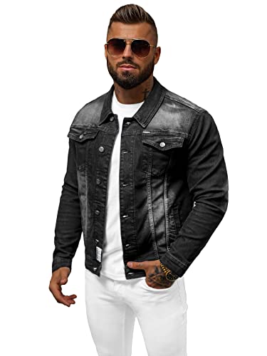 OZONEE Herren Jeansjacke Jacke Jeans Übergangsjacke Sommerjacke Frühlingsjacke Herbstjacke Vintage Herrenjacke Herbst Übergangs Denim Bikerjacke Jacket Übergangs 777/1599K SCHWARZ L von OZONEE