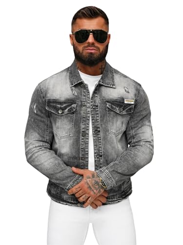 OZONEE Herren Jeansjacke Jacke Jeans Übergangsjacke Sommerjacke Frühlingsjacke Herbstjacke Vintage Herrenjacke Herbst Übergangs Denim Bikerjacke Jacket Übergangs 777/1639K SCHWARZ L von OZONEE