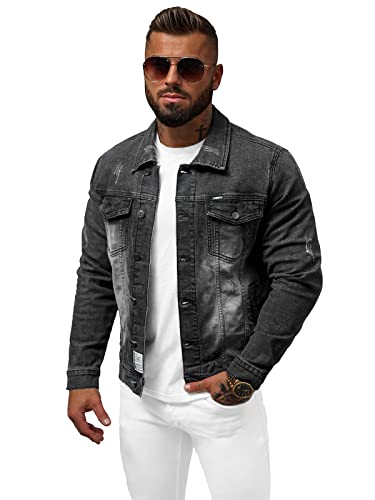 OZONEE Herren Jeansjacke Jacke Jeans Übergangsjacke Sommerjacke Frühlingsjacke Herbstjacke Vintage Herrenjacke Herbst Übergangs Denim Bikerjacke Jacket Übergangs 777/1925K SCHWARZ XL von OZONEE