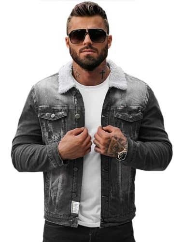 OZONEE Herren Jeansjacke Jacke Jeans Übergangsjacke Sommerjacke Frühlingsjacke Herbstjacke Vintage Herrenjacke Herbst Übergangs Denim Bikerjacke Jacket Übergangs 777/1954K SCHWARZ XL von OZONEE