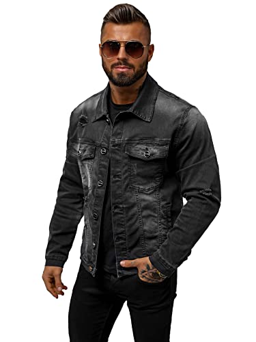 OZONEE Herren Jeansjacke Jacke Jeans Übergangsjacke Sommerjacke Frühlingsjacke Herbstjacke Vintage Herrenjacke Herbst Übergangs Denim Bikerjacke Jacket Übergangs 777/2166K SCHWARZ S von OZONEE