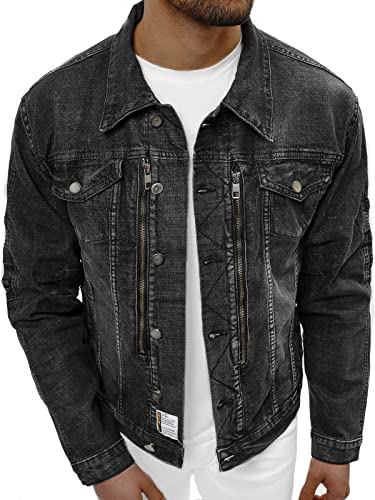 OZONEE Herren Jeansjacke Jacke Jeans Übergangsjacke Sommerjacke Frühlingsjacke Herbstjacke Vintage Herrenjacke Herbst Übergangs Denim Bikerjacke Jacket Übergangs 777/2417K SCHWARZ S von OZONEE