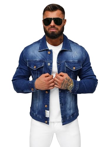 OZONEE Herren Jeansjacke Jacke Jeans Übergangsjacke Sommerjacke Frühlingsjacke Herbstjacke Vintage Herrenjacke Herbst Übergangs Denim Bikerjacke Jacket Übergangs 777/3959K BLAU M von OZONEE
