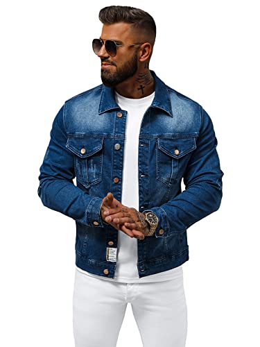 OZONEE Herren Jeansjacke Jacke Jeans Übergangsjacke Sommerjacke Frühlingsjacke Herbstjacke Vintage Herrenjacke Herbst Übergangs Denim Bikerjacke Jacket Übergangs 777/4084K BLAU M von OZONEE