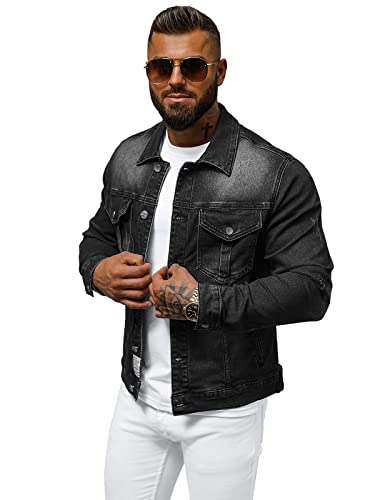 OZONEE Herren Jeansjacke Jacke Jeans Übergangsjacke Sommerjacke Frühlingsjacke Herbstjacke Vintage Herrenjacke Herbst Übergangs Denim Bikerjacke Jacket Übergangs 777/4084K SCHWARZ S von OZONEE