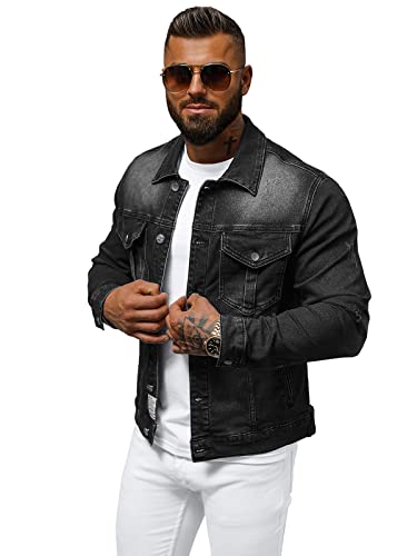 OZONEE Herren Jeansjacke Jacke Jeans Übergangsjacke Sommerjacke Frühlingsjacke Herbstjacke Vintage Herrenjacke Herbst Übergangs Denim Bikerjacke Jacket Übergangs 777/4084K SCHWARZ XXL von OZONEE