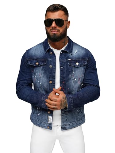 OZONEE Herren Jeansjacke Jacke Jeans Übergangsjacke Sommerjacke Frühlingsjacke Herbstjacke Vintage Herrenjacke Herbst Übergangs Denim Bikerjacke Jacket Übergangs 777/4786K BLAU M von OZONEE