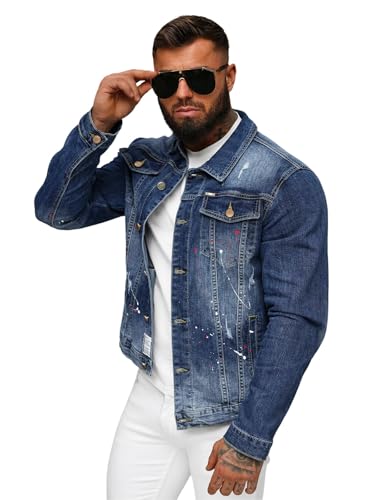 OZONEE Herren Jeansjacke Jacke Jeans Übergangsjacke Sommerjacke Frühlingsjacke Herbstjacke Vintage Herrenjacke Herbst Übergangs Denim Bikerjacke Jacket Übergangs 777/4786K HELLBLAU L von OZONEE