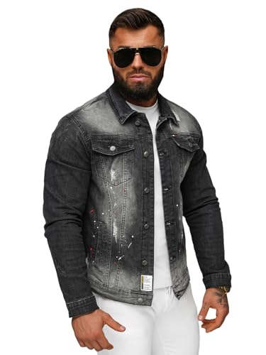 OZONEE Herren Jeansjacke Jacke Jeans Übergangsjacke Sommerjacke Frühlingsjacke Herbstjacke Vintage Herrenjacke Herbst Übergangs Denim Bikerjacke Jacket Übergangs 777/4786K SCHWARZ XXL von OZONEE
