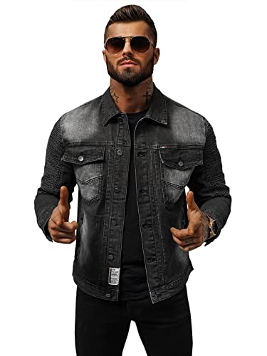 OZONEE Herren Jeansjacke Jacke Jeans Übergangsjacke Sommerjacke Frühlingsjacke Herbstjacke Vintage Herrenjacke Herbst Übergangs Denim Bikerjacke Jacket Übergangs 777/4984K SCHWARZ L von OZONEE