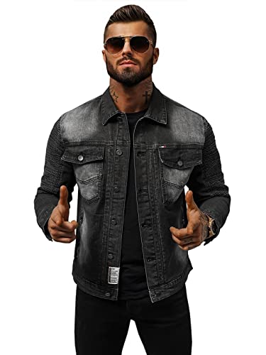 OZONEE Herren Jeansjacke Jacke Jeans Übergangsjacke Sommerjacke Frühlingsjacke Herbstjacke Vintage Herrenjacke Herbst Übergangs Denim Bikerjacke Jacket Übergangs 777/4984K SCHWARZ S von OZONEE