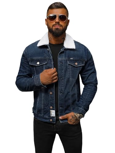 OZONEE Herren Jeansjacke Jacke Jeans Übergangsjacke Sommerjacke Frühlingsjacke Herbstjacke Vintage Herrenjacke Herbst Übergangs Denim Bikerjacke Jacket Übergangs 777/5618K DUNKELBLAU M von OZONEE