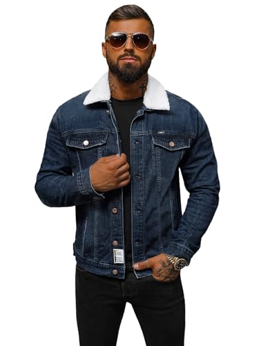 OZONEE Herren Jeansjacke Jacke Jeans Übergangsjacke Sommerjacke Frühlingsjacke Herbstjacke Vintage Herrenjacke Herbst Übergangs Denim Bikerjacke Jacket Übergangs 777/5618K DUNKELBLAU XL von OZONEE