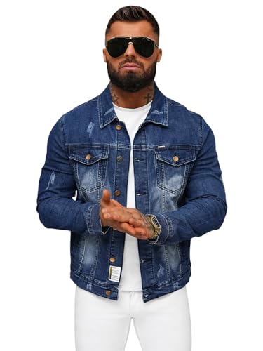 OZONEE Herren Jeansjacke Jacke Jeans Übergangsjacke Sommerjacke Frühlingsjacke Herbstjacke Vintage Herrenjacke Herbst Übergangs Denim Bikerjacke Jacket Übergangs 777/5696K DUNKELBLAU L von OZONEE