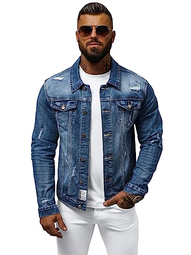 OZONEE Herren Jeansjacke Jacke Jeans Übergangsjacke Sommerjacke Frühlingsjacke Herbstjacke Vintage Herrenjacke Herbst Übergangs Denim Bikerjacke Jacket Übergangs 777/5808K BLAU S von OZONEE