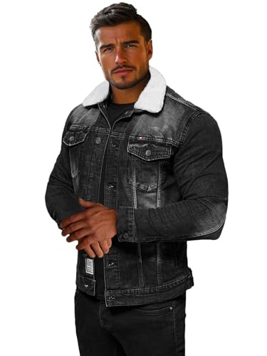 OZONEE Herren Jeansjacke Jacke Jeans Übergangsjacke Sommerjacke Frühlingsjacke Herbstjacke Vintage Herrenjacke Herbst Übergangs Denim Bikerjacke Jacket Übergangs 777/6154K SCHWARZ S von OZONEE