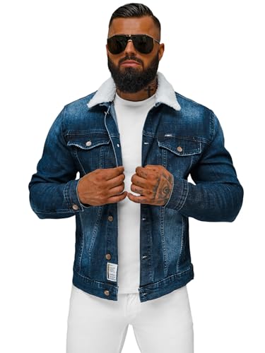 OZONEE Herren Jeansjacke Jacke Jeans Übergangsjacke Sommerjacke Frühlingsjacke Herbstjacke Vintage Herrenjacke Herbst Übergangs Denim Bikerjacke Jacket Übergangs 777/6237K DUNKELBLAU S von OZONEE