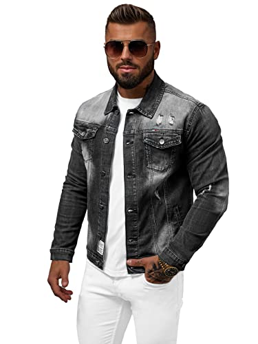 OZONEE Herren Jeansjacke Jacke Jeans Übergangsjacke Sommerjacke Frühlingsjacke Herbstjacke Vintage Herrenjacke Herbst Übergangs Denim Bikerjacke Jacket Übergangs 777/6252K GRAU S von OZONEE