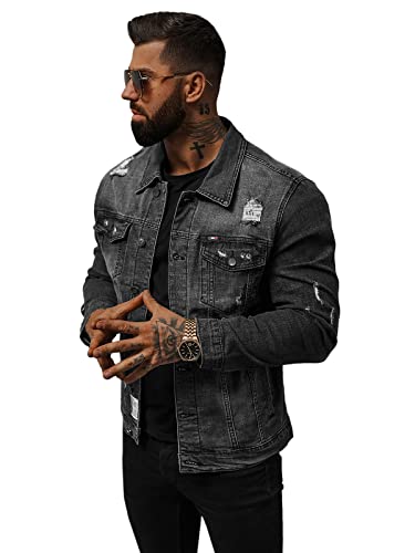 OZONEE Herren Jeansjacke Jacke Jeans Übergangsjacke Sommerjacke Frühlingsjacke Herbstjacke Vintage Herrenjacke Herbst Übergangs Denim Bikerjacke Jacket Übergangs 777/6855K SCHWARZ S von OZONEE