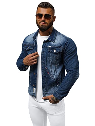 OZONEE Herren Jeansjacke Jacke Jeans Übergangsjacke Sommerjacke Frühlingsjacke Herbstjacke Vintage Herrenjacke Herbst Übergangs Denim Bikerjacke Jacket Übergangs 777/6925K BLAU XL von OZONEE