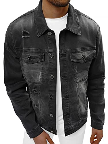 OZONEE Herren Jeansjacke Jacke Jeans Übergangsjacke Sommerjacke Frühlingsjacke Herbstjacke Vintage Herrenjacke Herbst Übergangs Denim Bikerjacke Jacket Übergangs 777/8112K SCHWARZ M von OZONEE