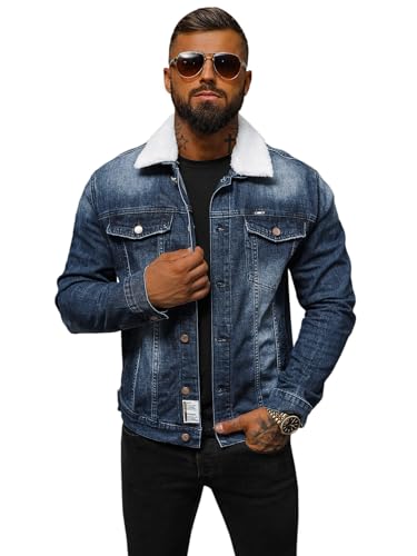 OZONEE Herren Jeansjacke Jacke Jeans Übergangsjacke Sommerjacke Frühlingsjacke Herbstjacke Vintage Herrenjacke Herbst Übergangs Denim Bikerjacke Jacket Übergangs 777/8989K DUNKELBLAU S von OZONEE