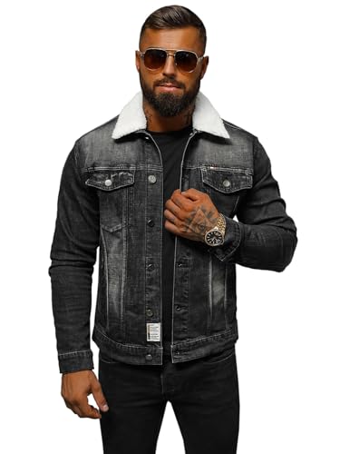 OZONEE Herren Jeansjacke Jacke Jeans Übergangsjacke Sommerjacke Frühlingsjacke Herbstjacke Vintage Herrenjacke Herbst Übergangs Denim Bikerjacke Jacket Übergangs 777/8989K SCHWARZ XL von OZONEE