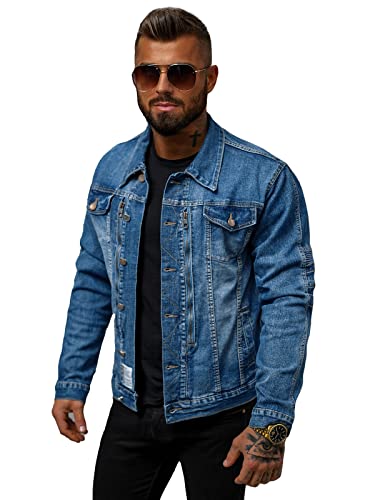 OZONEE Herren Jeansjacke Jacke Jeans Übergangsjacke Sommerjacke Frühlingsjacke Herbstjacke Vintage Herrenjacke Herbst Übergangs Denim Bikerjacke Jacket Übergangs 777/9186K BLAU M von OZONEE