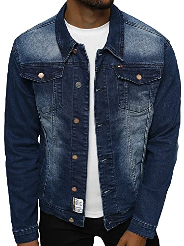 OZONEE Herren Jeansjacke Jacke Jeans Übergangsjacke Sommerjacke Frühlingsjacke Herbstjacke Vintage Herrenjacke Herbst Übergangs Denim Bikerjacke Jacket Übergangs 777/9328K DUNKELBLAU XL von OZONEE