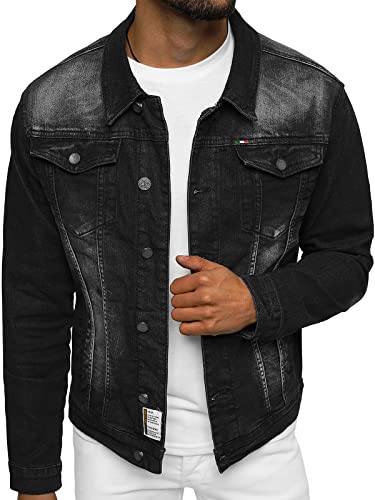 OZONEE Herren Jeansjacke Jacke Jeans Übergangsjacke Sommerjacke Frühlingsjacke Herbstjacke Vintage Herrenjacke Herbst Übergangs Denim Bikerjacke Jacket Übergangs 777/9695K SCHWARZ S von OZONEE