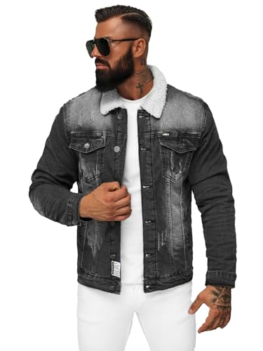 OZONEE Herren Jeansjacke Jacke Jeans Übergangsjacke Sommerjacke Frühlingsjacke Herbstjacke Vintage Herrenjacke Herbst Übergangs Denim Bikerjacke Jacket Übergangs NB/MJ513NZ SCHWARZ M von OZONEE