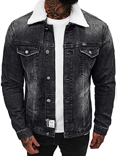 OZONEE Herren Jeansjacke Jacke Jeans Übergangsjacke Sommerjacke Frühlingsjacke Herbstjacke Vintage Herrenjacke Herbst Übergangs Denim Bikerjacke Jacket Übergangs NB/MJ516NZ SCHWARZ XL von OZONEE