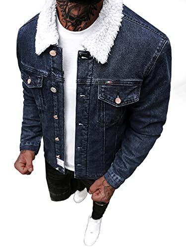 OZONEE Herren Jeansjacke Jacke Jeans Übergangsjacke Sommerjacke Frühlingsjacke Herbstjacke Vintage Herrenjacke Herbst Übergangs Denim Bikerjacke Jacket Übergangs NB/MJ517BSZ DUNKELBLAU L von OZONEE