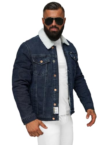 OZONEE Herren Jeansjacke Jacke Jeans Übergangsjacke Sommerjacke Frühlingsjacke Herbstjacke Vintage Herrenjacke Herbst Übergangs Denim Bikerjacke Jacket Übergangs NB/MJ517BSZ DUNKELBLAU XL von OZONEE