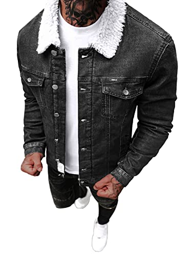 OZONEE Herren Jeansjacke Jacke Jeans Übergangsjacke Sommerjacke Frühlingsjacke Herbstjacke Vintage Herrenjacke Herbst Übergangs Denim Bikerjacke Jacket Übergangs NB/MJ517NZ SCHWARZ XL von OZONEE