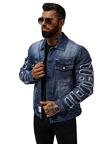OZONEE Herren Jeansjacke Jacke Jeans Übergangsjacke Sommerjacke Frühlingsjacke Herbstjacke Vintage Herrenjacke Herbst Übergangs Denim Bikerjacke Jacket Übergangs NB/MJ523BSZ DUNKELBLAU M von OZONEE