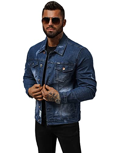 OZONEE Herren Jeansjacke Jacke Jeans Übergangsjacke Sommerjacke Frühlingsjacke Herbstjacke Vintage Herrenjacke Herbst Übergangs Denim Bikerjacke Jacket Übergangs NB/MJ525BSZ DUNKELBLAU M von OZONEE
