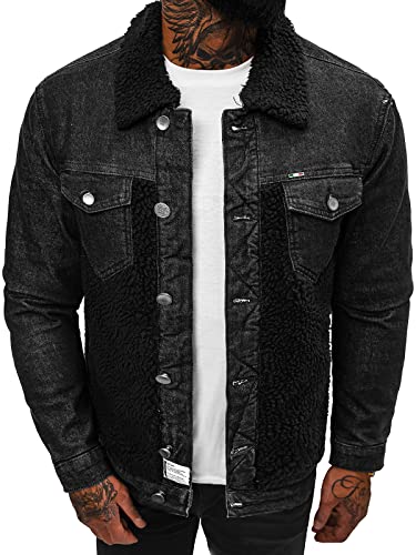 OZONEE Herren Jeansjacke Jacke Jeans Übergangsjacke Sommerjacke Frühlingsjacke Herbstjacke Vintage Herrenjacke Herbst Übergangs Denim Bikerjacke Jacket Übergangs NB/MJ533NZ SCHWARZ S von OZONEE