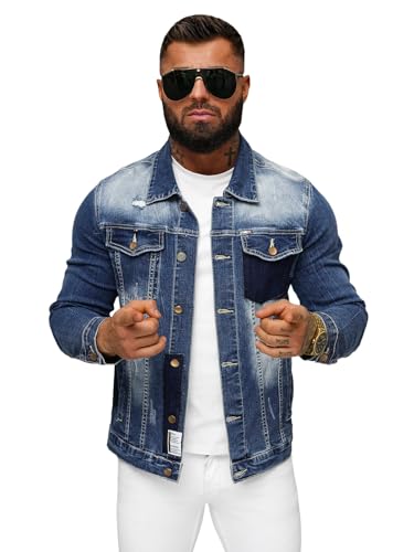 OZONEE Herren Jeansjacke Jacke Jeans Übergangsjacke Sommerjacke Frühlingsjacke Herbstjacke Vintage Herrenjacke Herbst Übergangs Denim Bikerjacke Jacket Übergangs NB/MJ536BZ BLAU XL von OZONEE