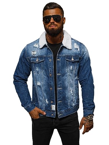 OZONEE Herren Jeansjacke Jacke Jeans Winterjacke Gefüttert Übergangsjacke Herbstjacke Vintage Herrenjacke Winter Übergangs Denim Bikerjacke Sherpa Jacket Übergangs 777/3836K BLAU M von OZONEE
