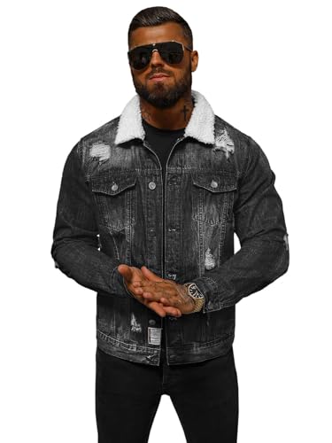 OZONEE Herren Jeansjacke Jacke Jeans Winterjacke Gefüttert Übergangsjacke Herbstjacke Vintage Herrenjacke Winter Übergangs Denim Bikerjacke Sherpa Jacket Übergangs 777/3836K SCHWARZ S von OZONEE