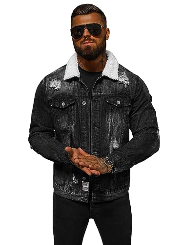 OZONEE Herren Jeansjacke Jacke Jeans Winterjacke Gefüttert Übergangsjacke Herbstjacke Vintage Herrenjacke Winter Übergangs Denim Bikerjacke Sherpa Jacket Übergangs 777/3836K SCHWARZ XXL von OZONEE