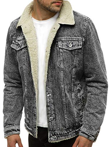 OZONEE Herren Jeansjacke Jacke Jeans Winterjacke Gefüttert Übergangsjacke Herbstjacke Vintage Herrenjacke Winter Übergangs Denim Bikerjacke Sherpa Jacket Übergangs 777/6293K SCHWARZ S von OZONEE