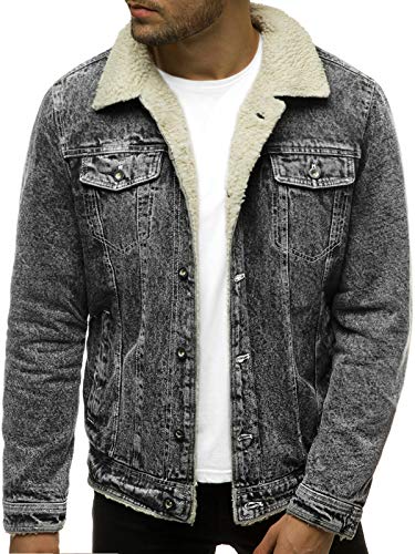 OZONEE Herren Jeansjacke Jacke Jeans Winterjacke Gefüttert Übergangsjacke Herbstjacke Vintage Herrenjacke Winter Übergangs Denim Bikerjacke Sherpa Jacket Übergangs JB/JP1160Z SCHWARZ S von OZONEE