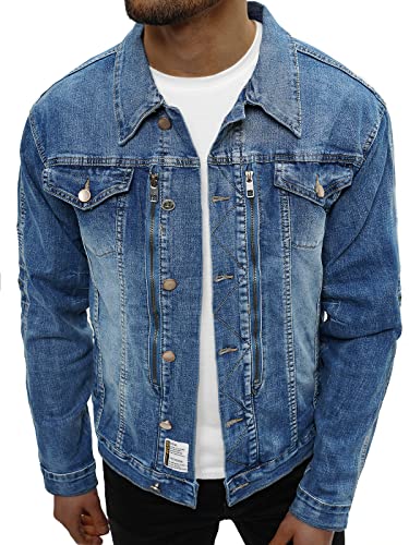 OZONEE Herren Jeansjacke Jacke Jeans Winterjacke Gefüttert Übergangsjacke Herbstjacke Vintage Herrenjacke Winter Übergangs Denim Bikerjacke Sherpa Jacket Übergangs NB/MJ508BZ BLAU M von OZONEE