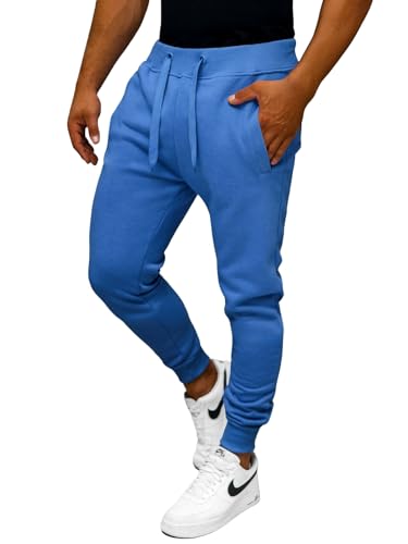 OZONEE Herren Jogginghose Hose Sport Trainingshose Sporthose Freizeithose Unifarbe Herrenhose Sweatpants Fitnesshose Sweathose Fußballhose Jogpants Joggpants 777/4373S BLAU L von OZONEE